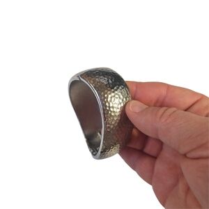 Silver Hammered Cuff Bracelet With Self Closure